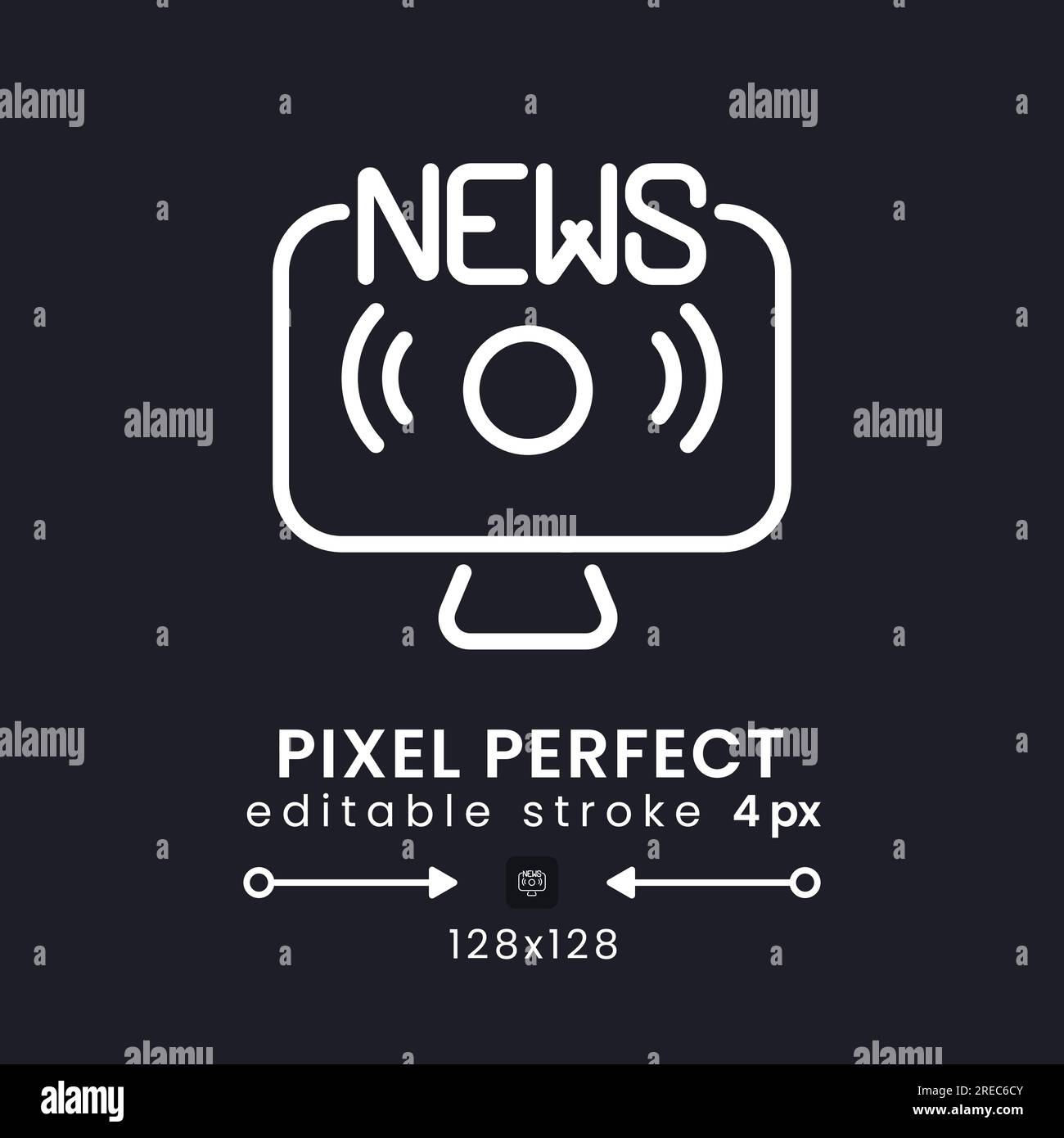 News streaming white linear desktop icon on black Stock Vector Image ...