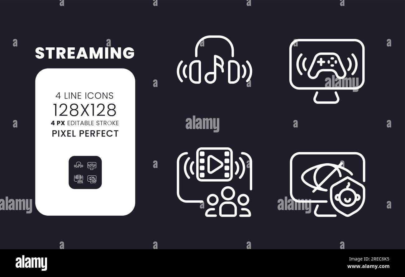 Streaming white linear desktop icons on black Stock Vector Image & Art ...