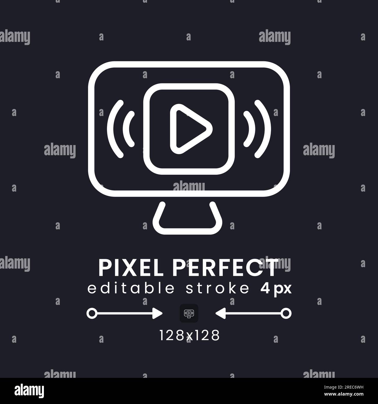 Live streaming white linear desktop icon on black Stock Vector