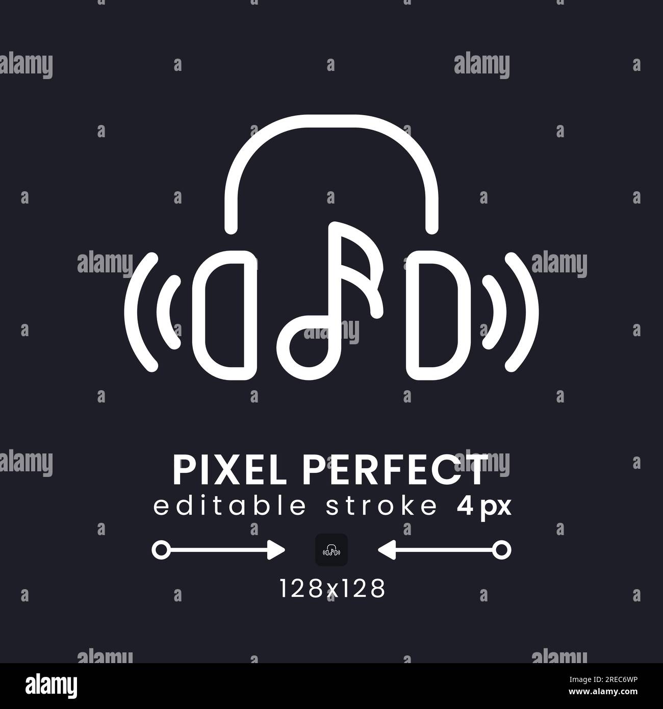 Music streaming white linear desktop icon on black Stock Vector