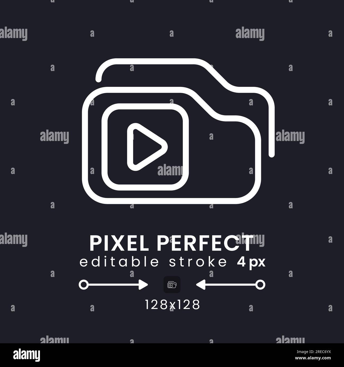 Video playlist white linear desktop icon on black Stock Vector