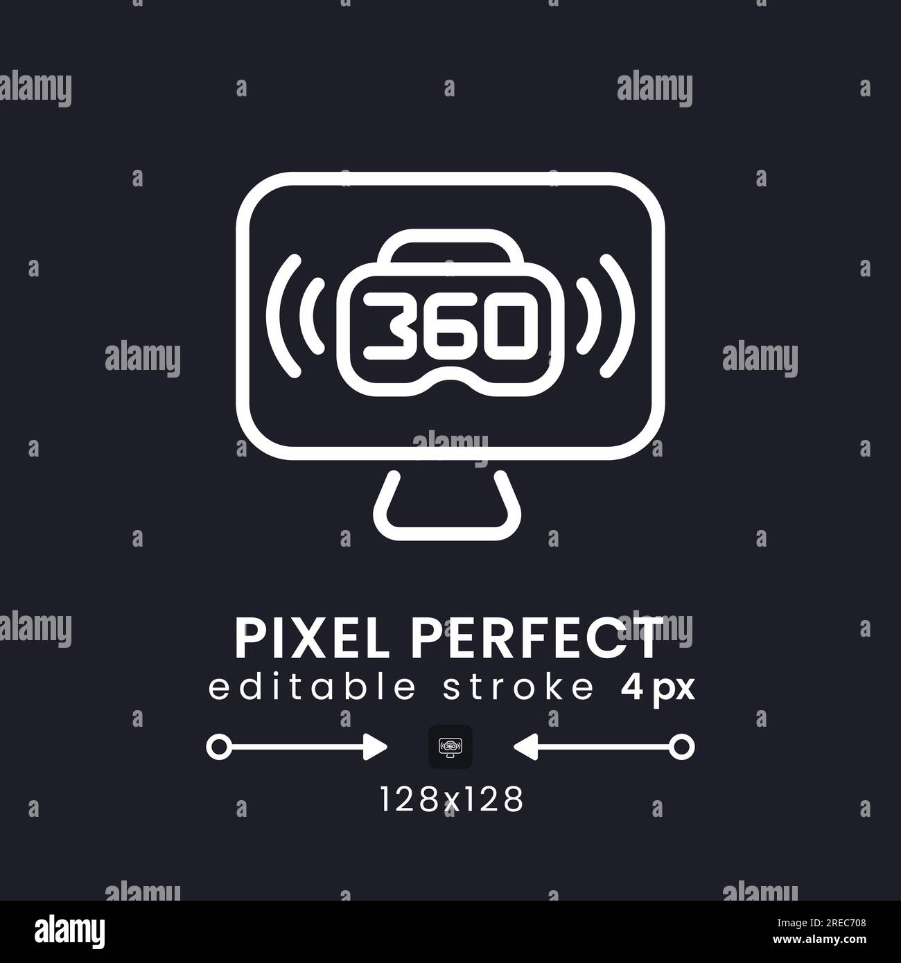 VR live streaming white linear desktop icon on black Stock Vector