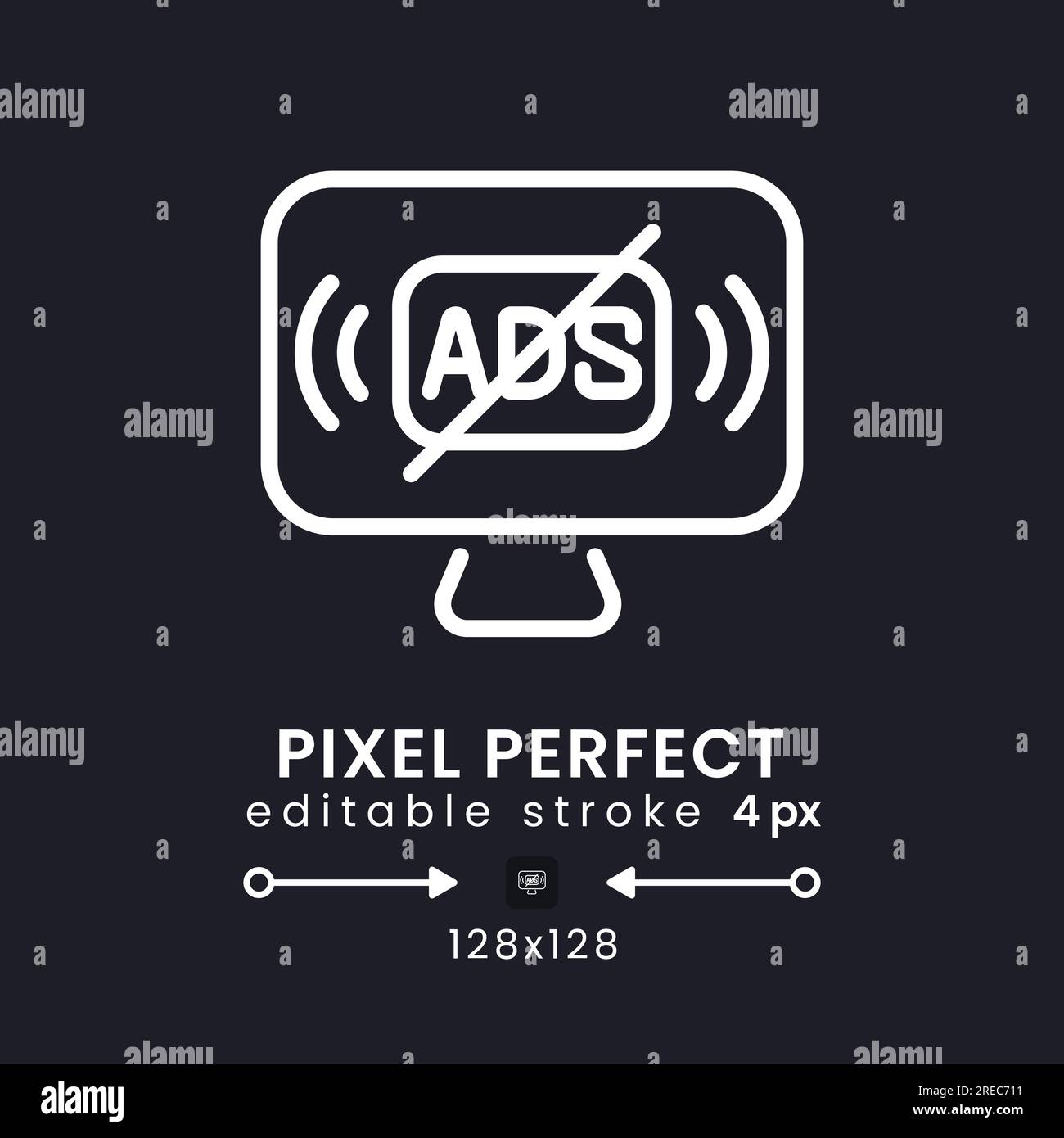 Ad-free streaming white linear desktop icon on black Stock Vector