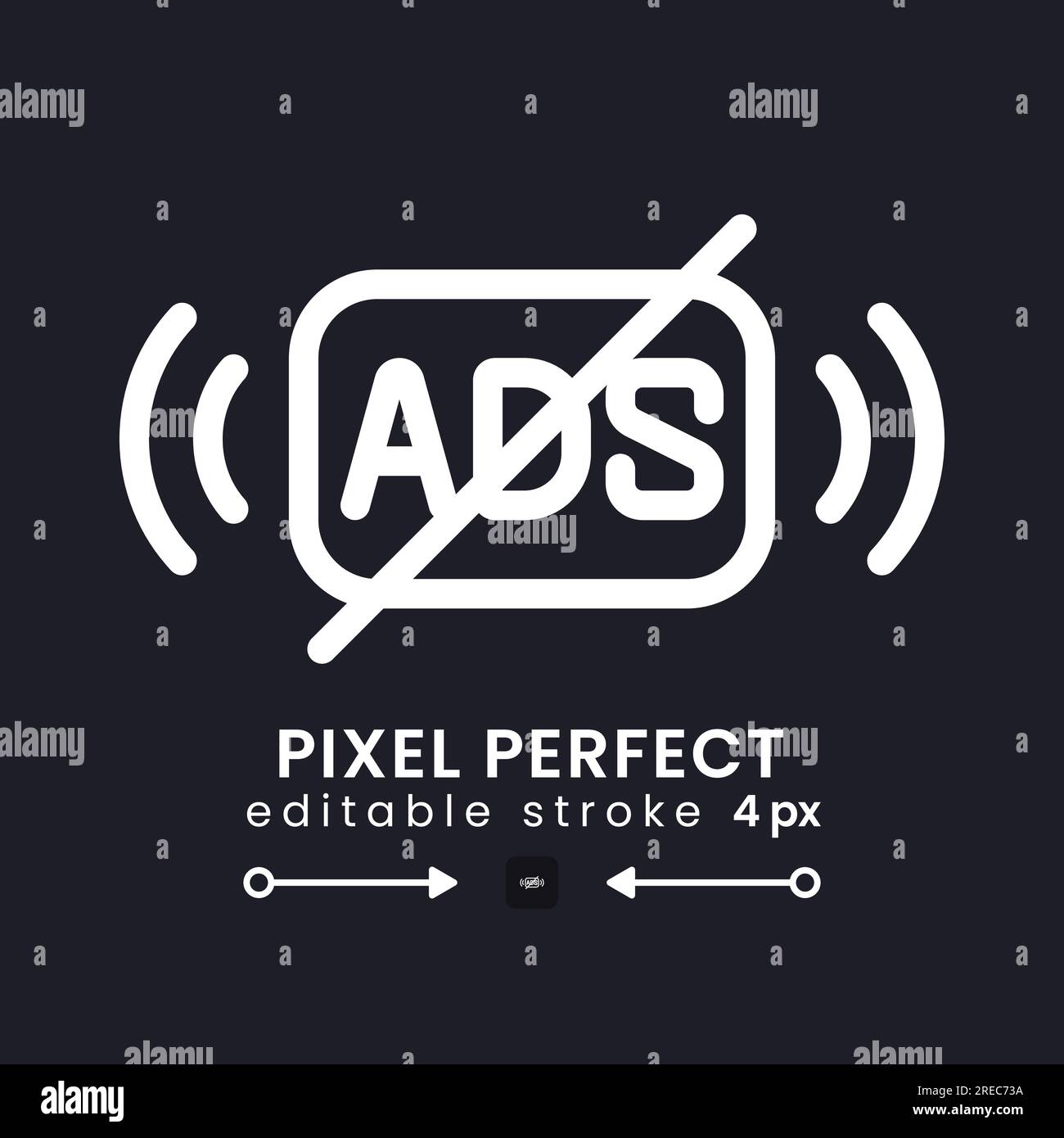 Ad free content white linear desktop icon on black Stock Vector