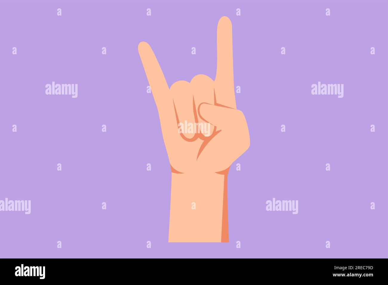 Character flat drawing rock on gesture symbol. Heavy metal hand gesture. Nonverbal signs or symbols. Hand variation shape concept. Rock n roll band mu Stock Photo