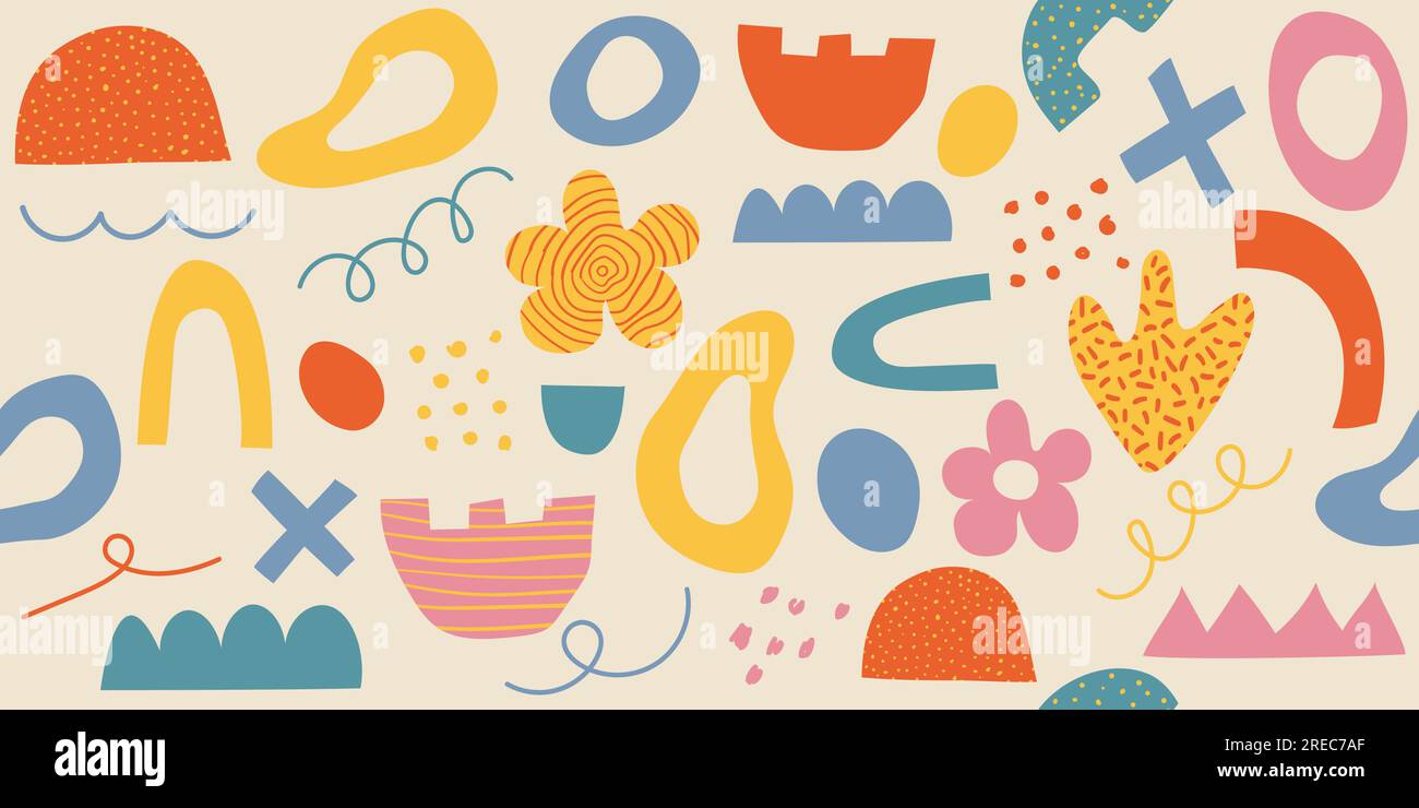 Abstract hand drawn Y2K naive seamless pattern. Vector organic ...