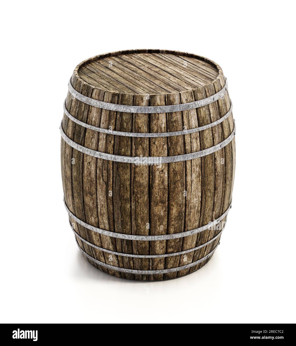 Wooden Barrel Isolated On White Background. 3d Illustration Stock Photo 