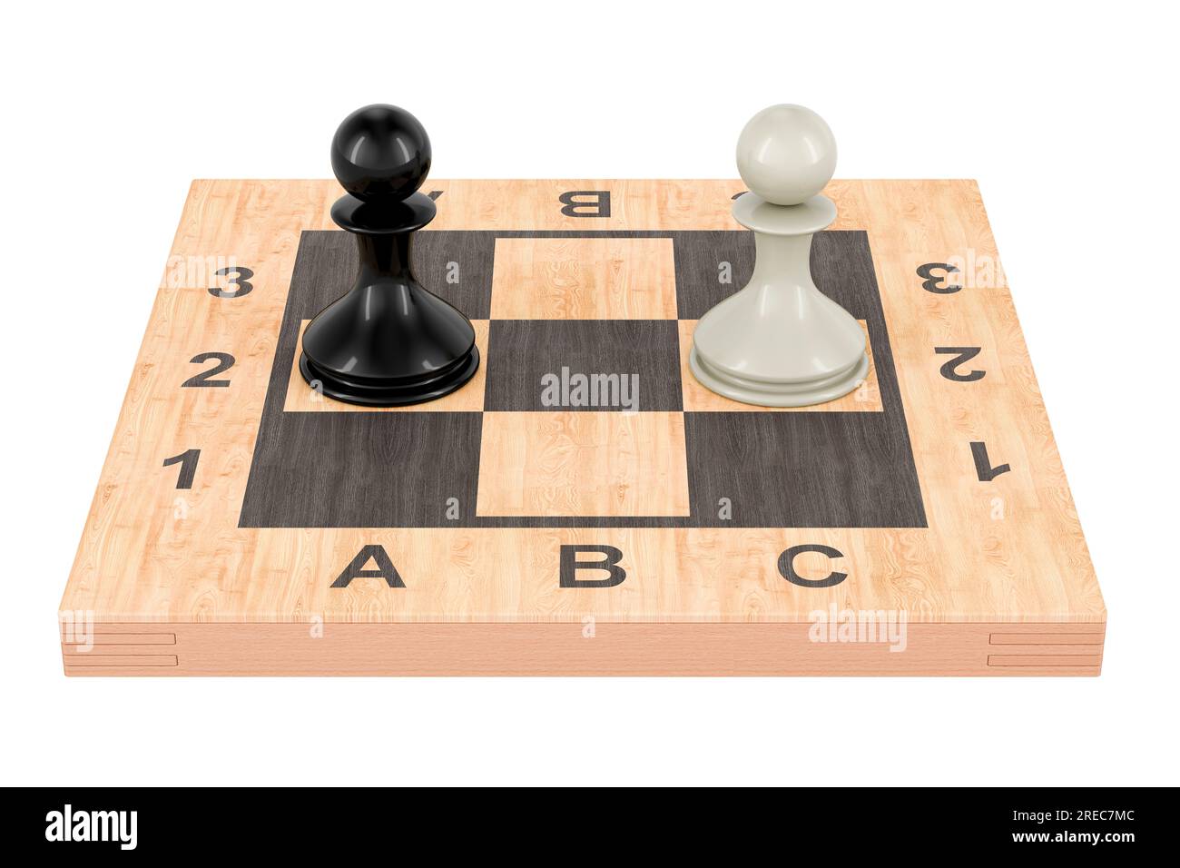 Two pawns on the chess board, confrontation concept. 3D rendering isolated on white background Stock Photo
