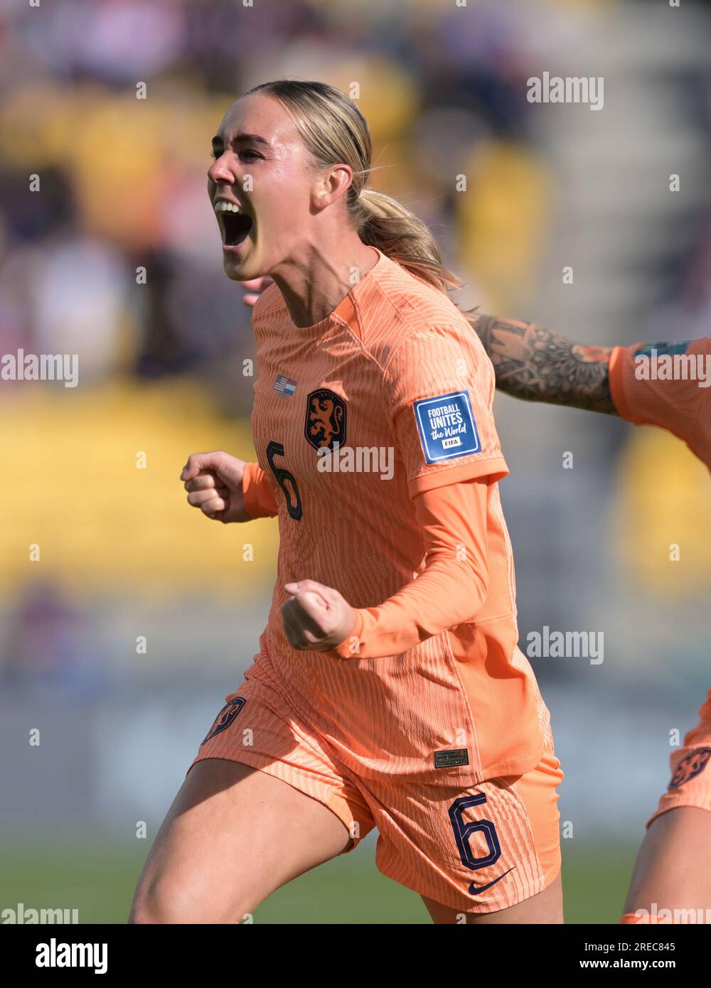 Wellington, New Zealand. 27th July, 2023. Katja Snoeijs, Netherlands women soccer team reacts during the FIFA Women's World Cup 2023 match between USA and The Netherlands held at the Wellington Regional Stadium. Final score USA 1:1 The Netherlands Credit: SOPA Images Limited/Alamy Live News Stock Photo