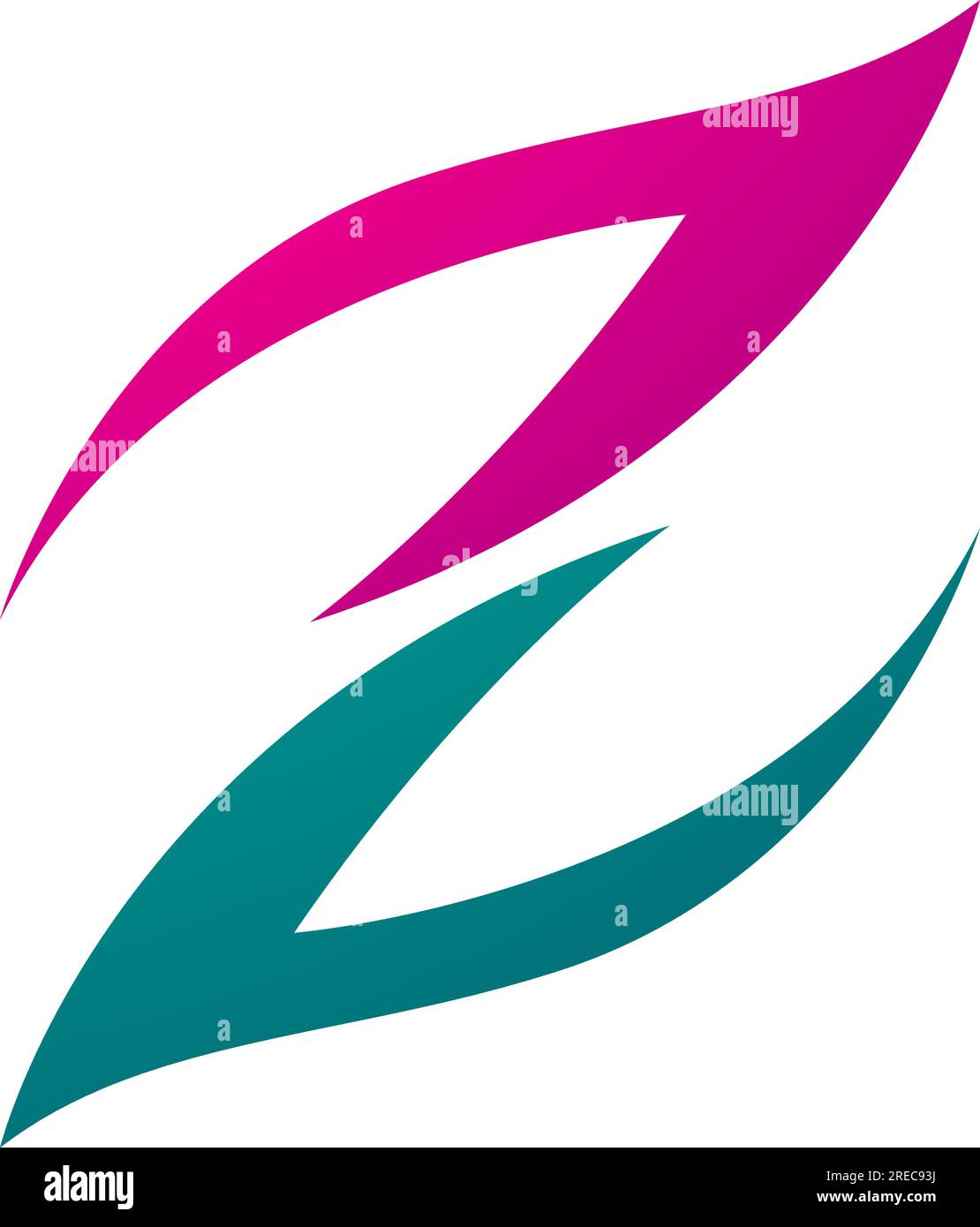 Magenta and Green Fire Shaped Letter Z Icon on a White Background Stock Vector