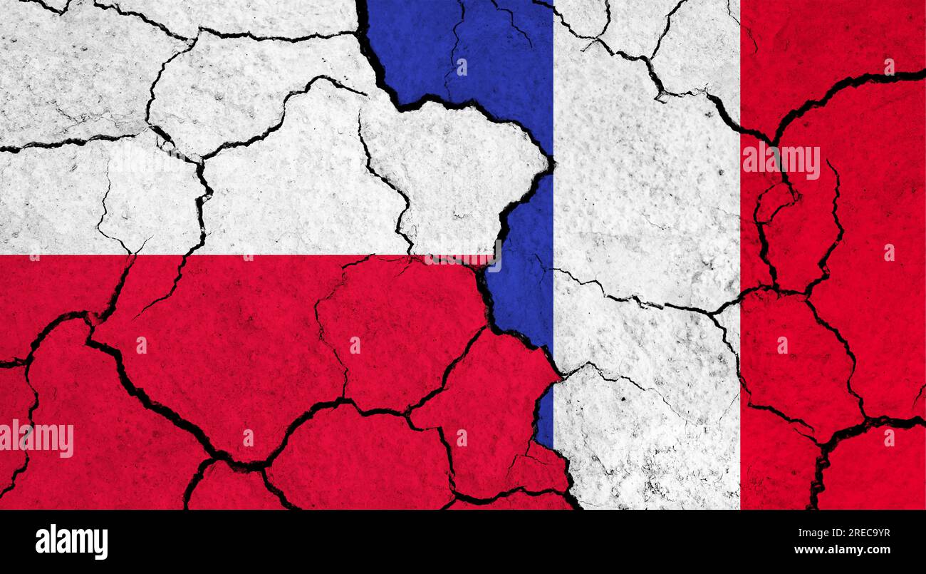 Flags of Poland and France on cracked surface - politics, relationship ...