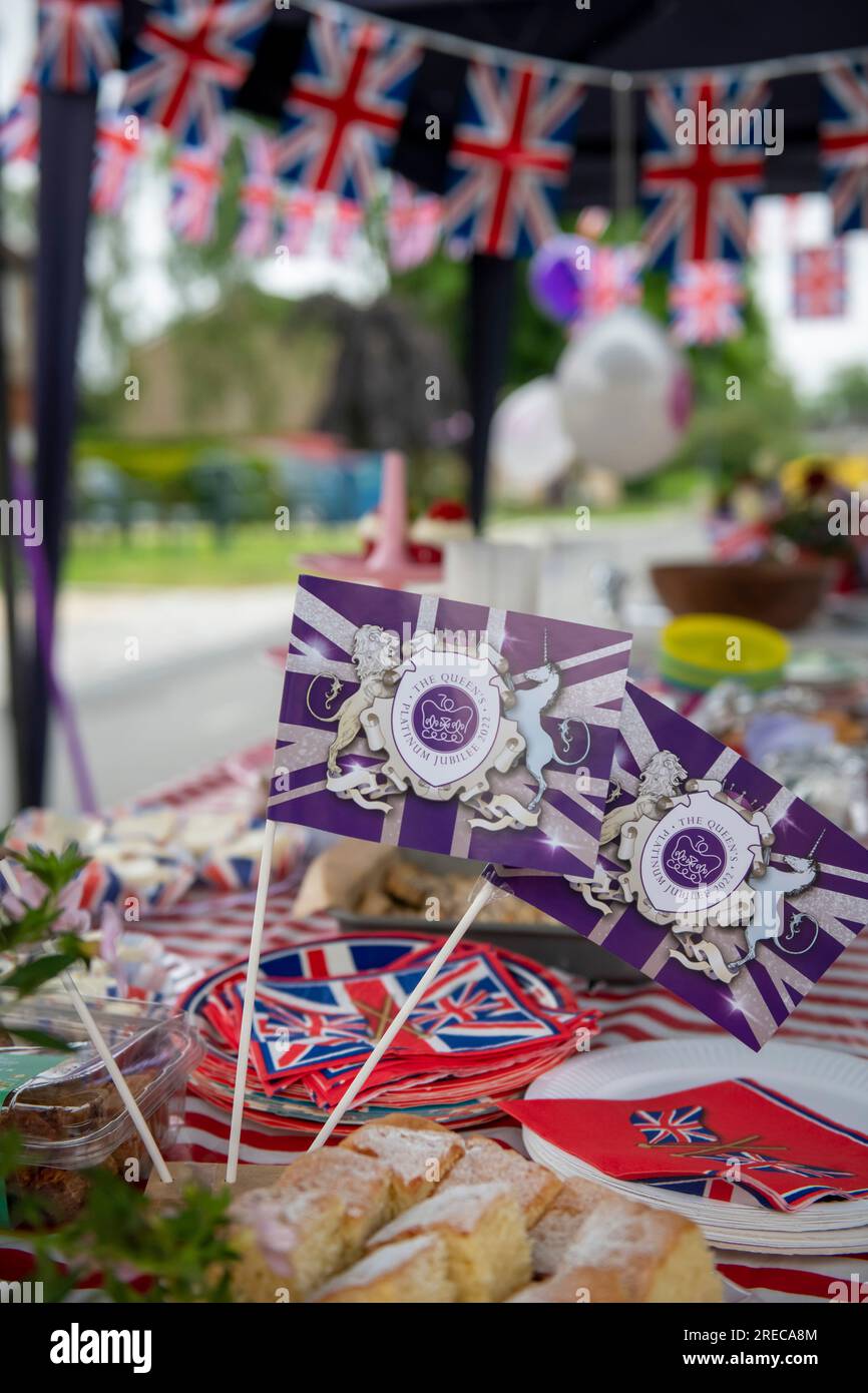 Street party in Moss Lane Pinnter for Platinum Jubilee Queen Eliszbeth II in the borough of Harrow. Stock Photo