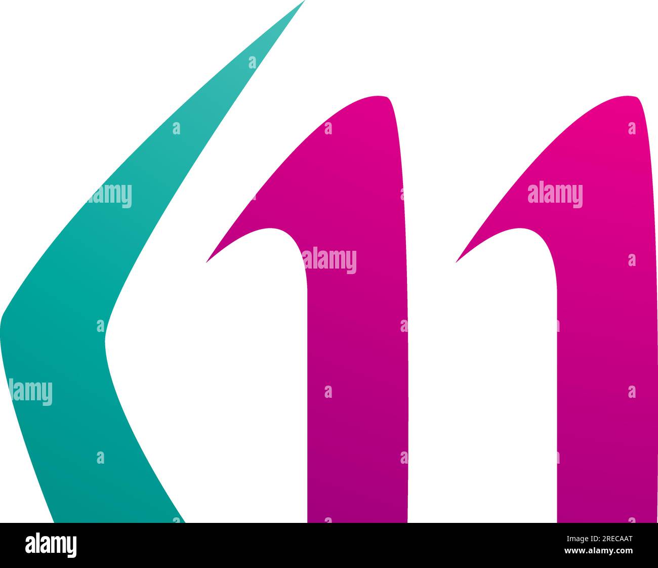 Magenta and Green Horn Shaped Letter M Icon on a White Background Stock ...