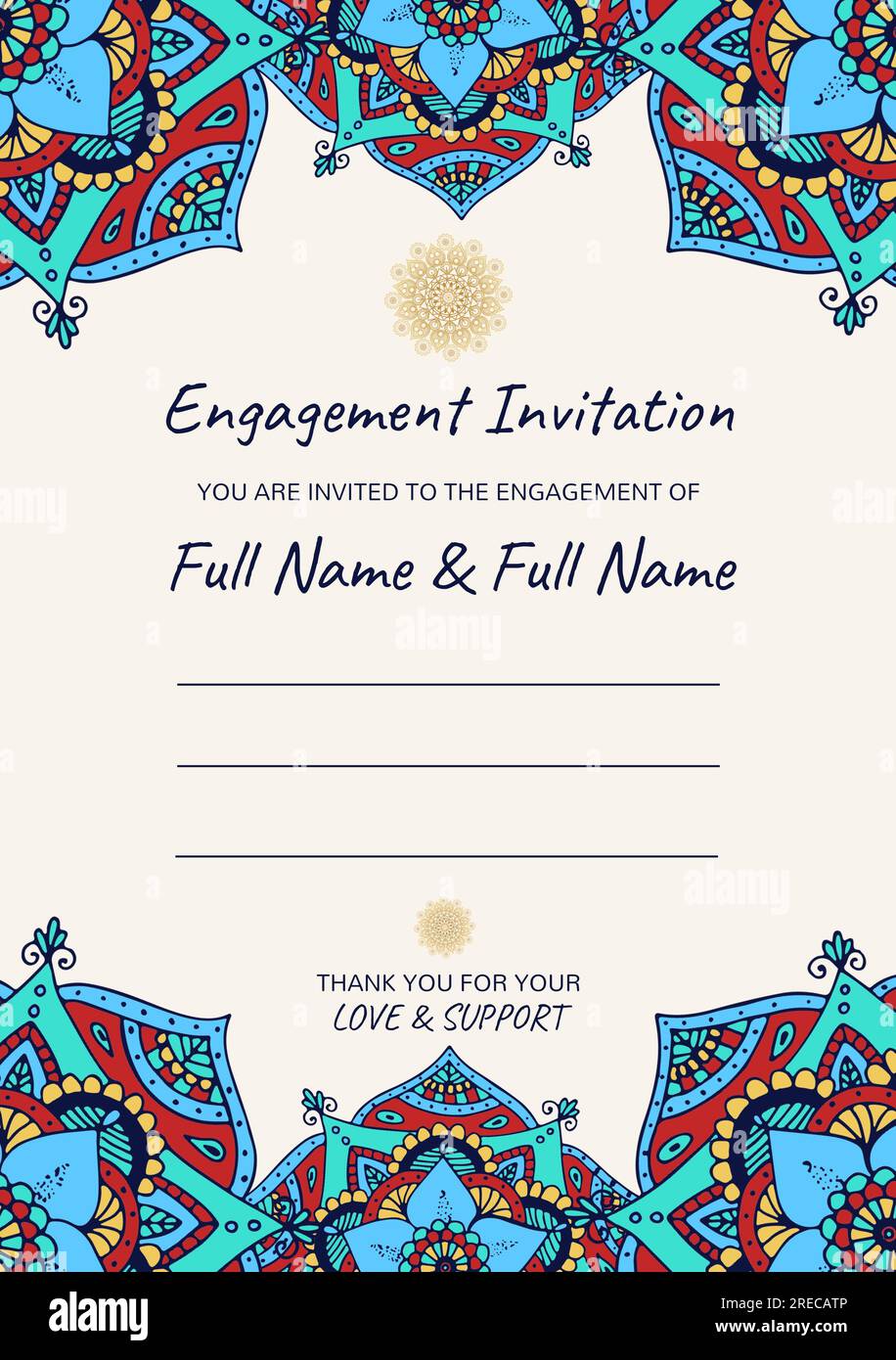 Composition of engagement invitation text over indian pattern on white ...