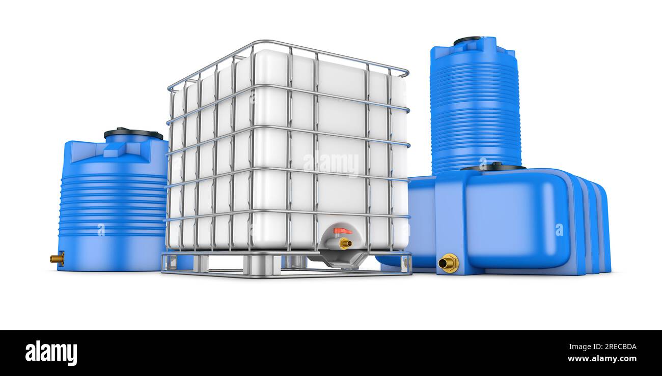 Water tank with metal grill and Ccontainers for water of different