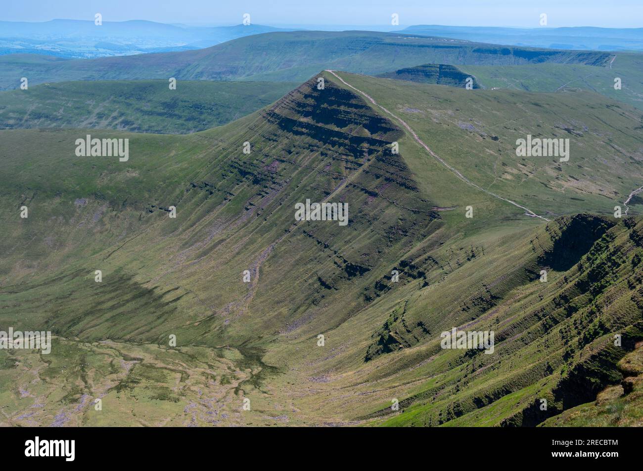 Cribyn from the summit of Pen y Fan with The Sugar Loaf in the distance, the Brecon Beacons National Park ( Bannau Brycheiniog National Park ), South Stock Photo