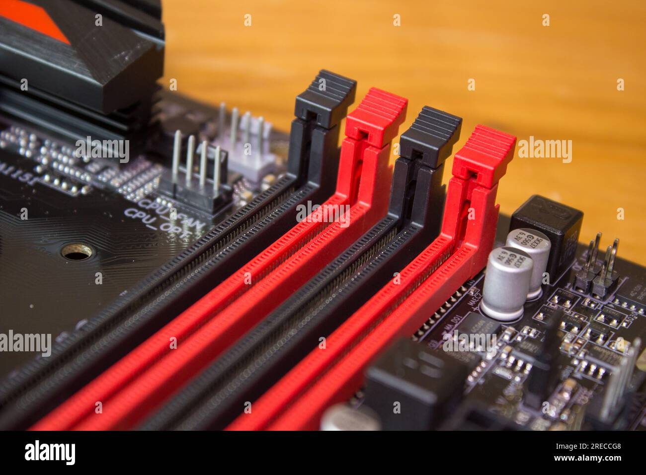memory card slots on the motherboard of the computer Stock Photo