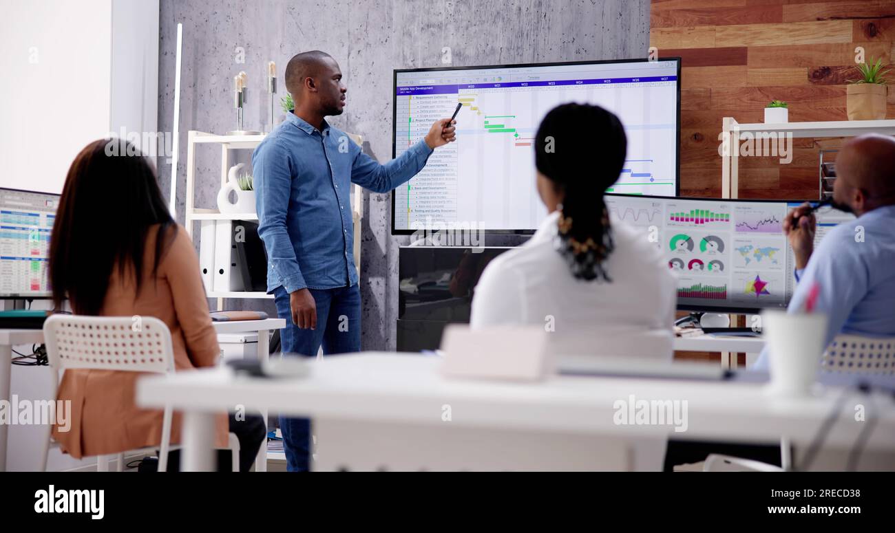 Corporate Training Presentation In Classroom With Computers Stock Photo ...