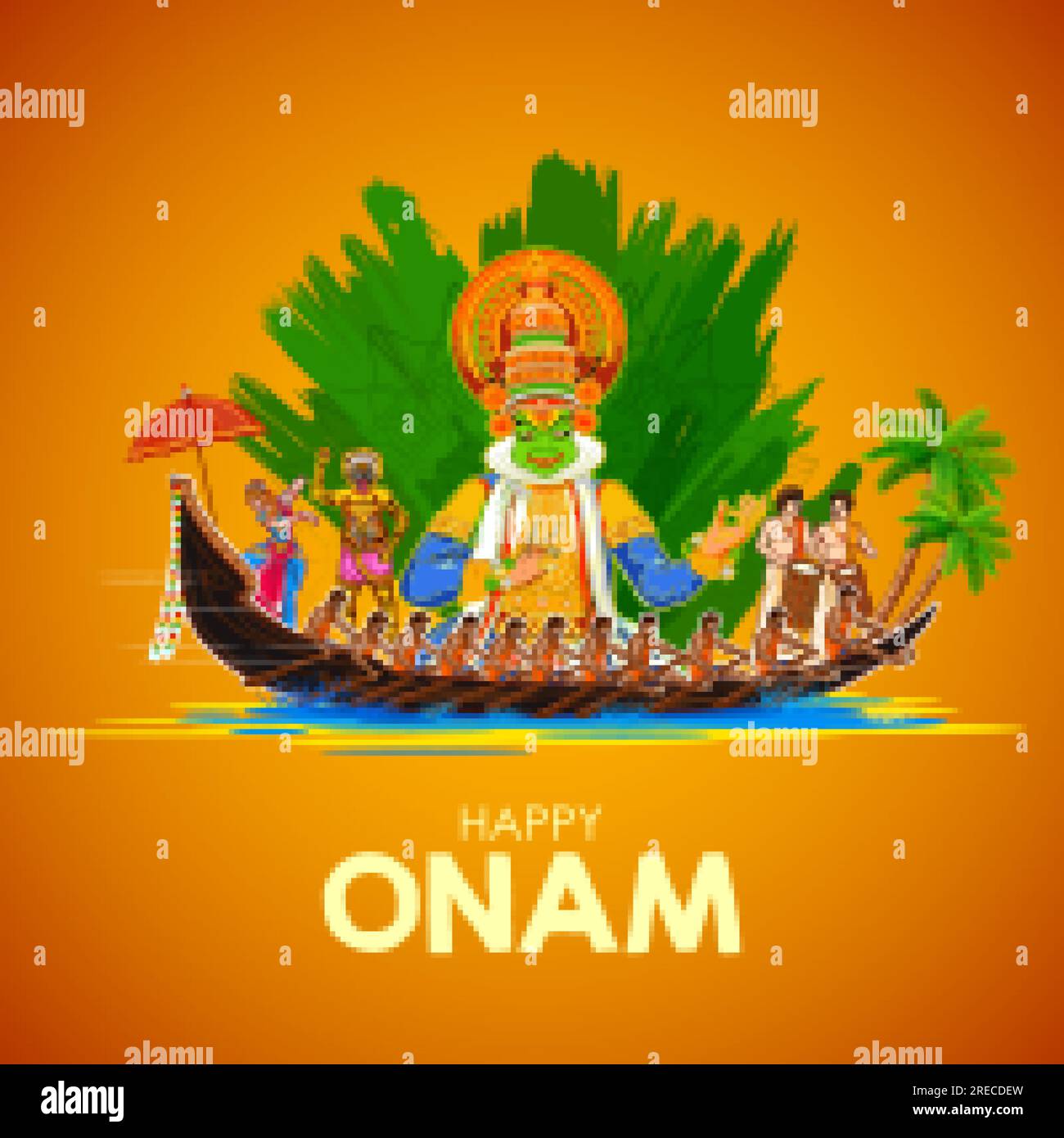 illustration of colorful Kathakali dancer on background for Happy Onam ...