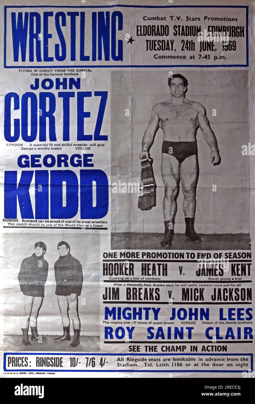 Combat TV Stars promotions,Wrestling poster, Eldorado Stadium, Edinburgh, Tuesday 24th June 1969 - John Cortez, George Kidd wrestlers Stock Photo