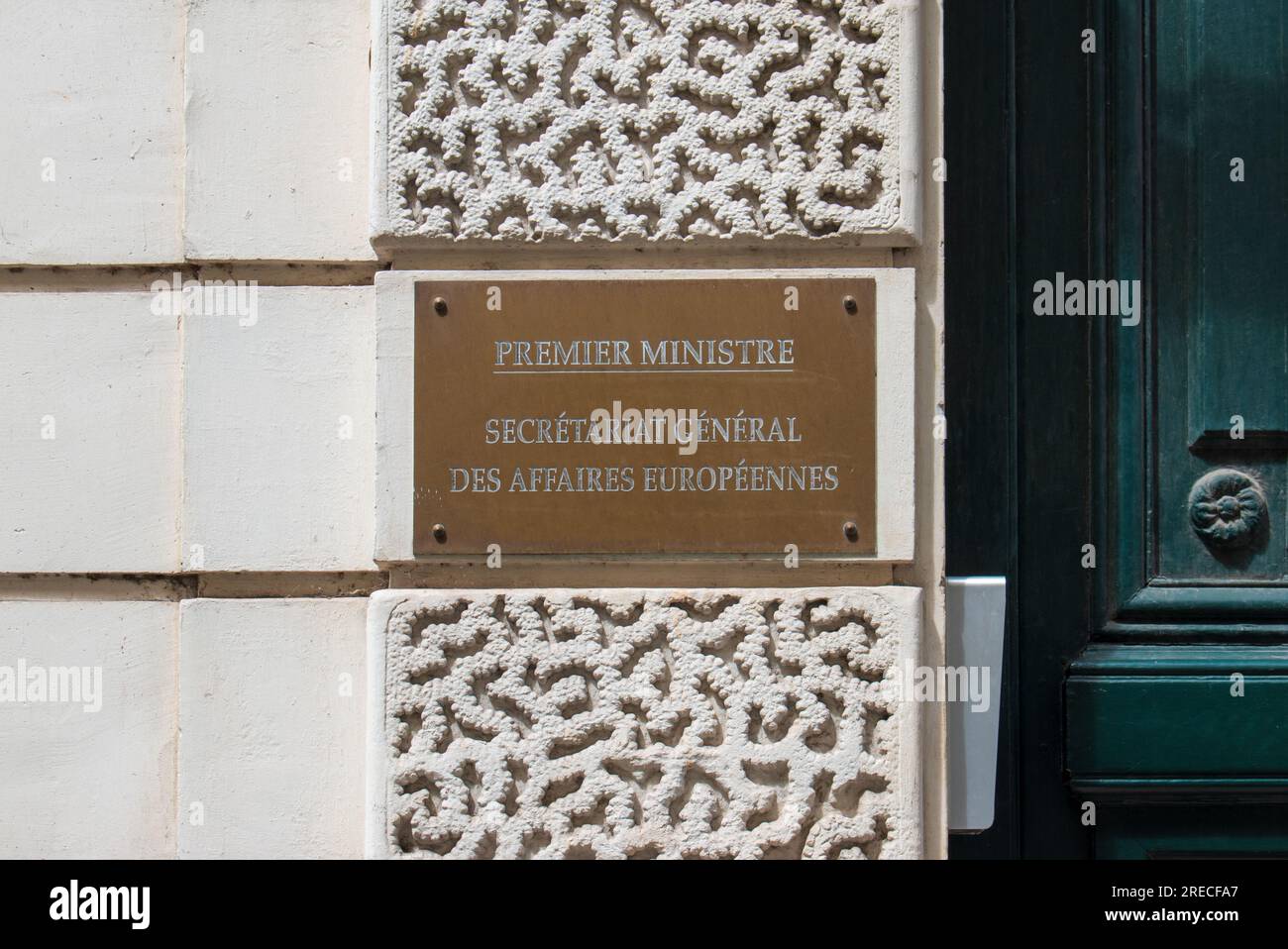 Paris, France - 07 22 2023 : Entrance to the General Secretariat for European Affairs in Paris (France), body placed under the authority of the Prime Stock Photo