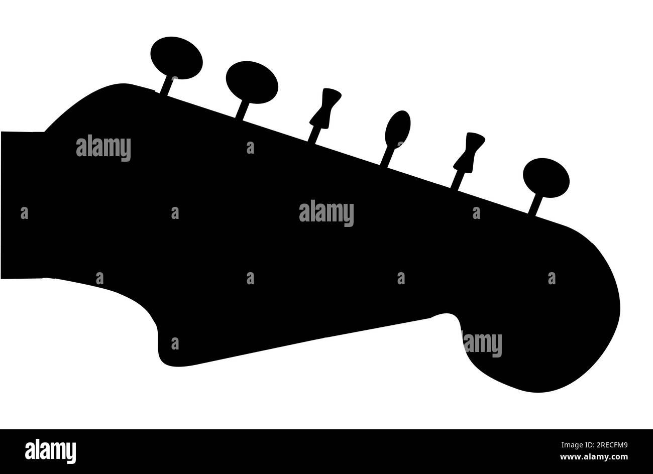 A traditional solid body electric guitar headstock in silhouette