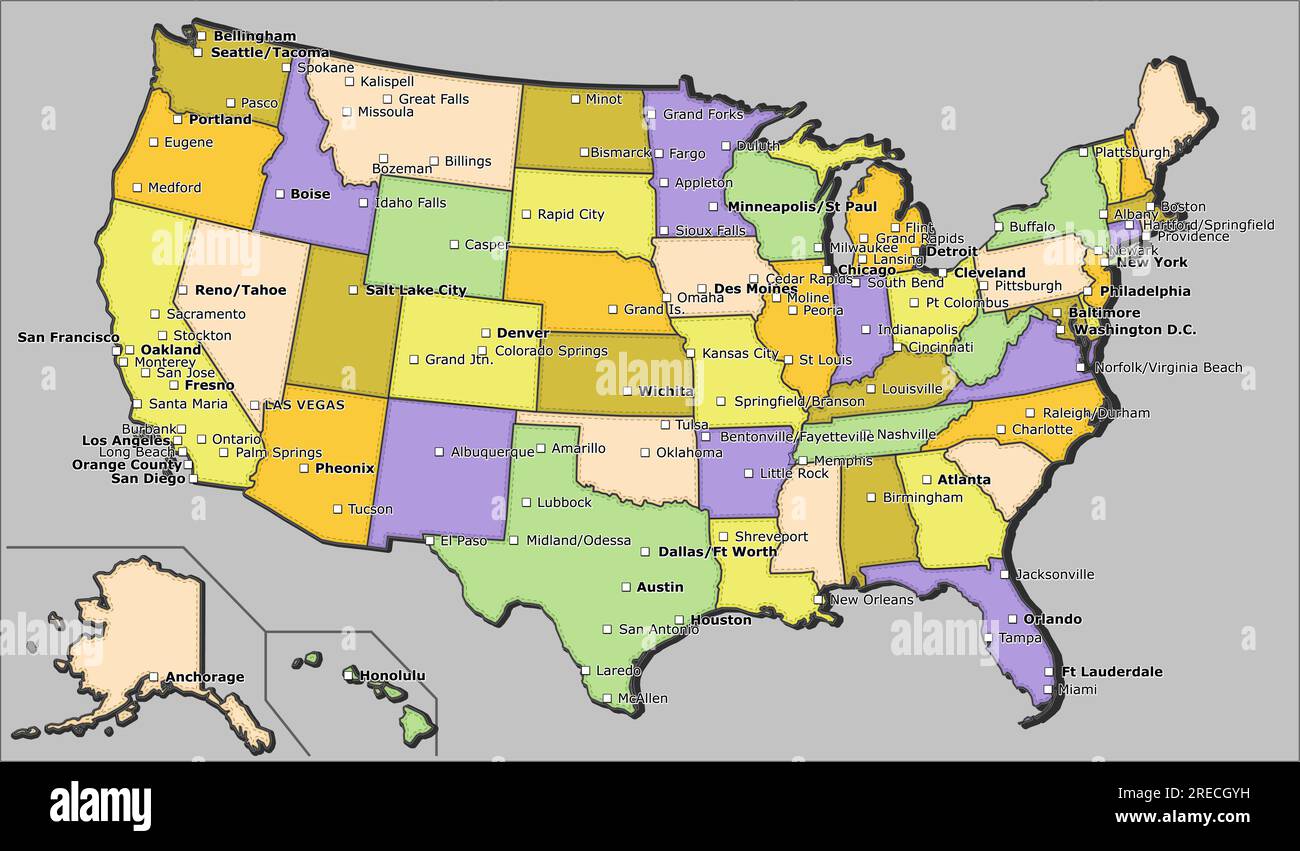 Political vector map of USA Stock - Political Vector Map Of Usa 2RECGYH 