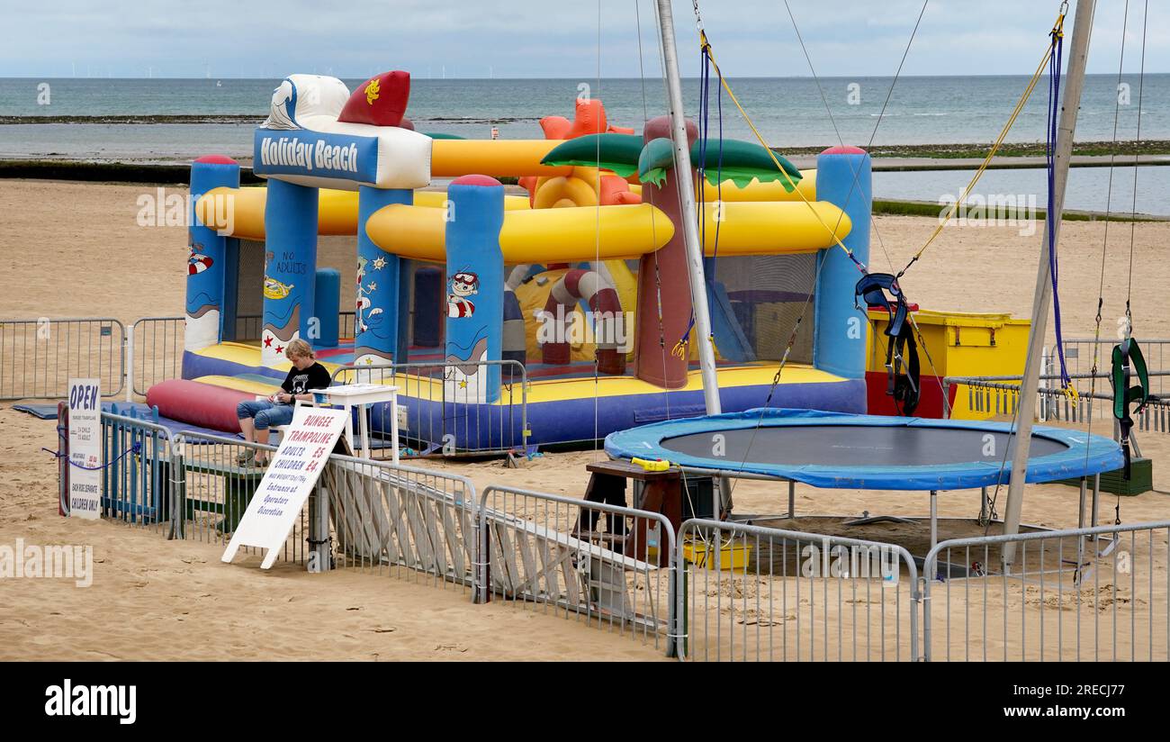An empty children's play area on the beach in Margate, Kent, during the
