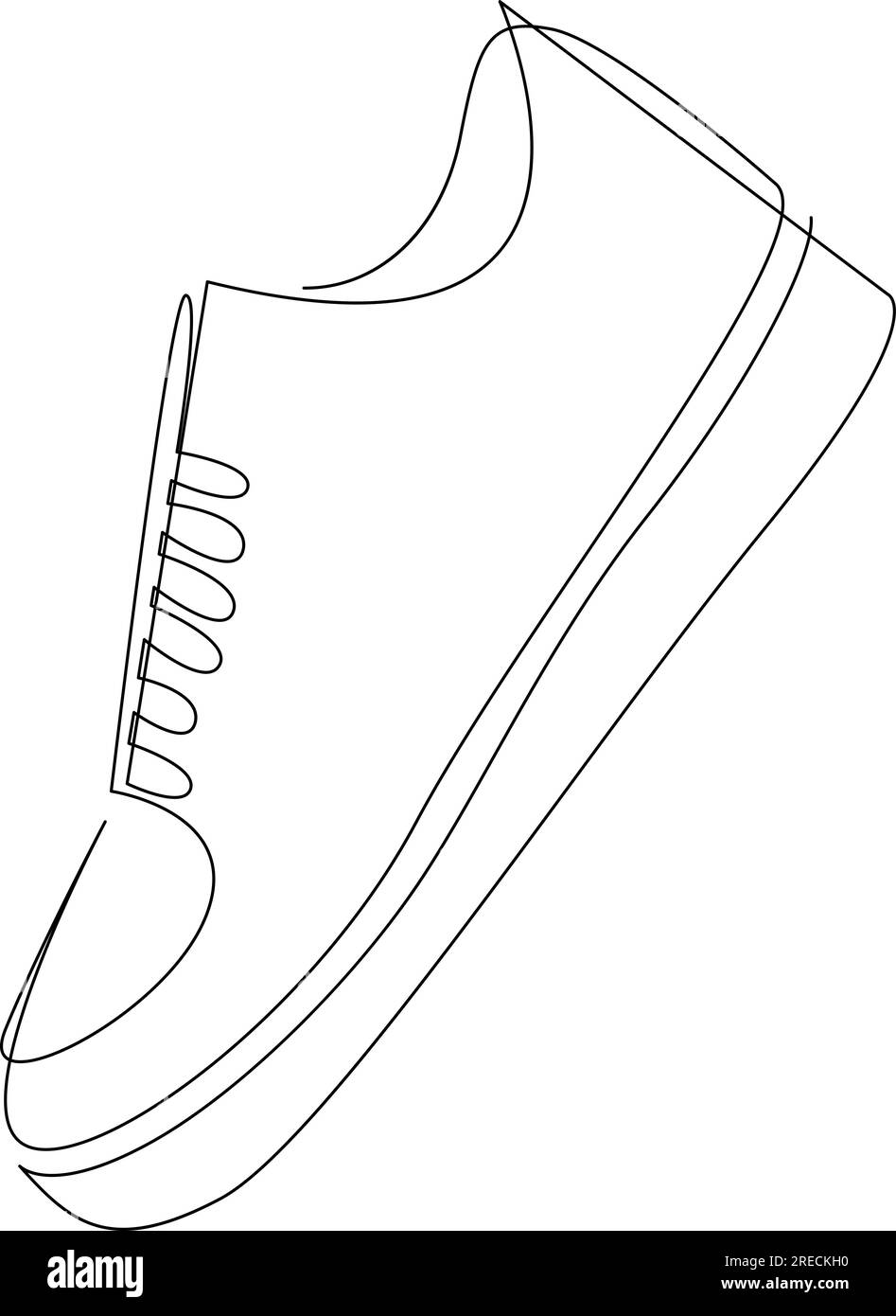 Shoe single continuous line drawing. Sports shoes drawn in a one line art style. Sneakers isolated on white background. Minimalistic hand drawn vector Stock Vector