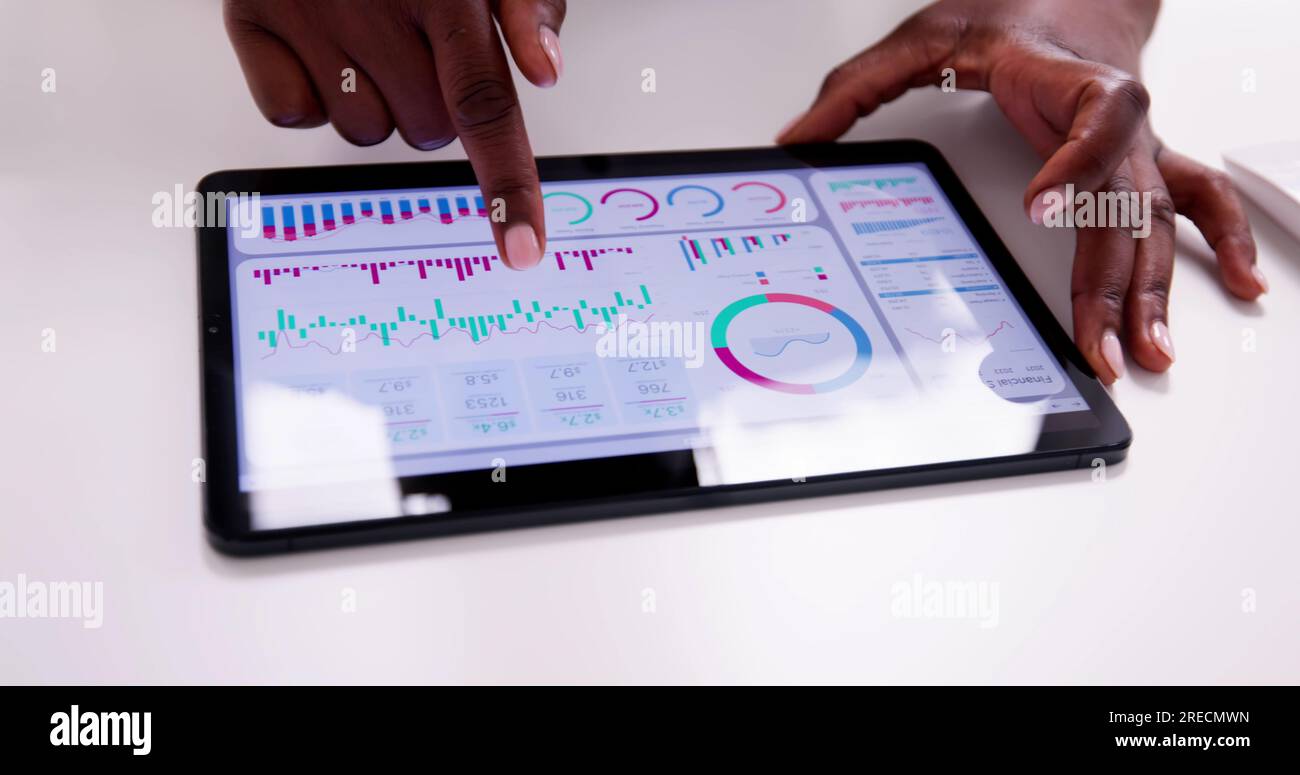 African American Data Analyst Using Data Analytics KPI Dashboard Stock ...
