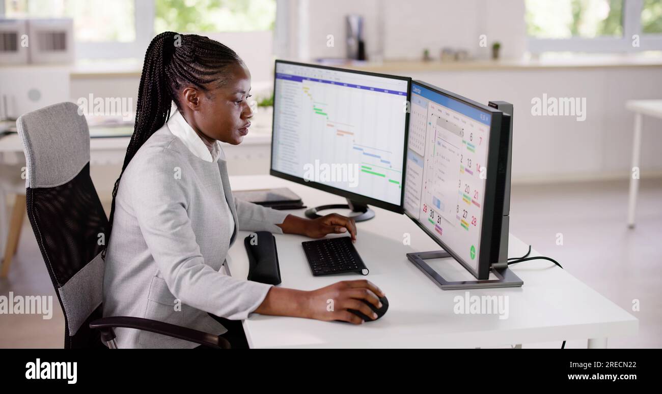 Tech Schedule List On Computer Screen. Gantt Calendar Stock Photo Alamy