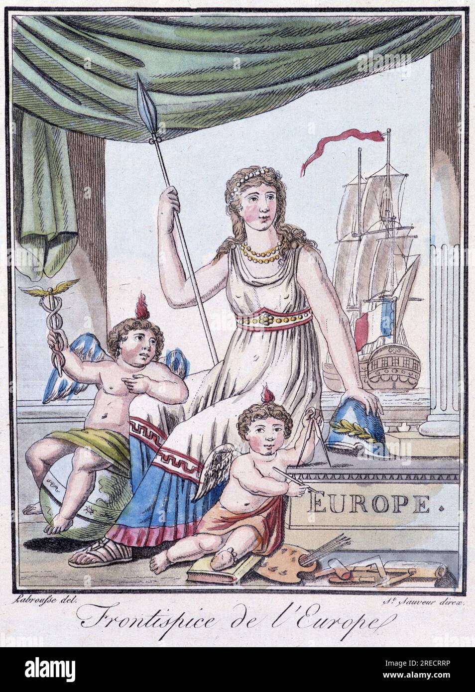 Encyclopedie des voyages, par Grasset St Sauveur, Paris, ed. Daroy, 1796 : l'Europe, femme et deux enfants. Stock Photo