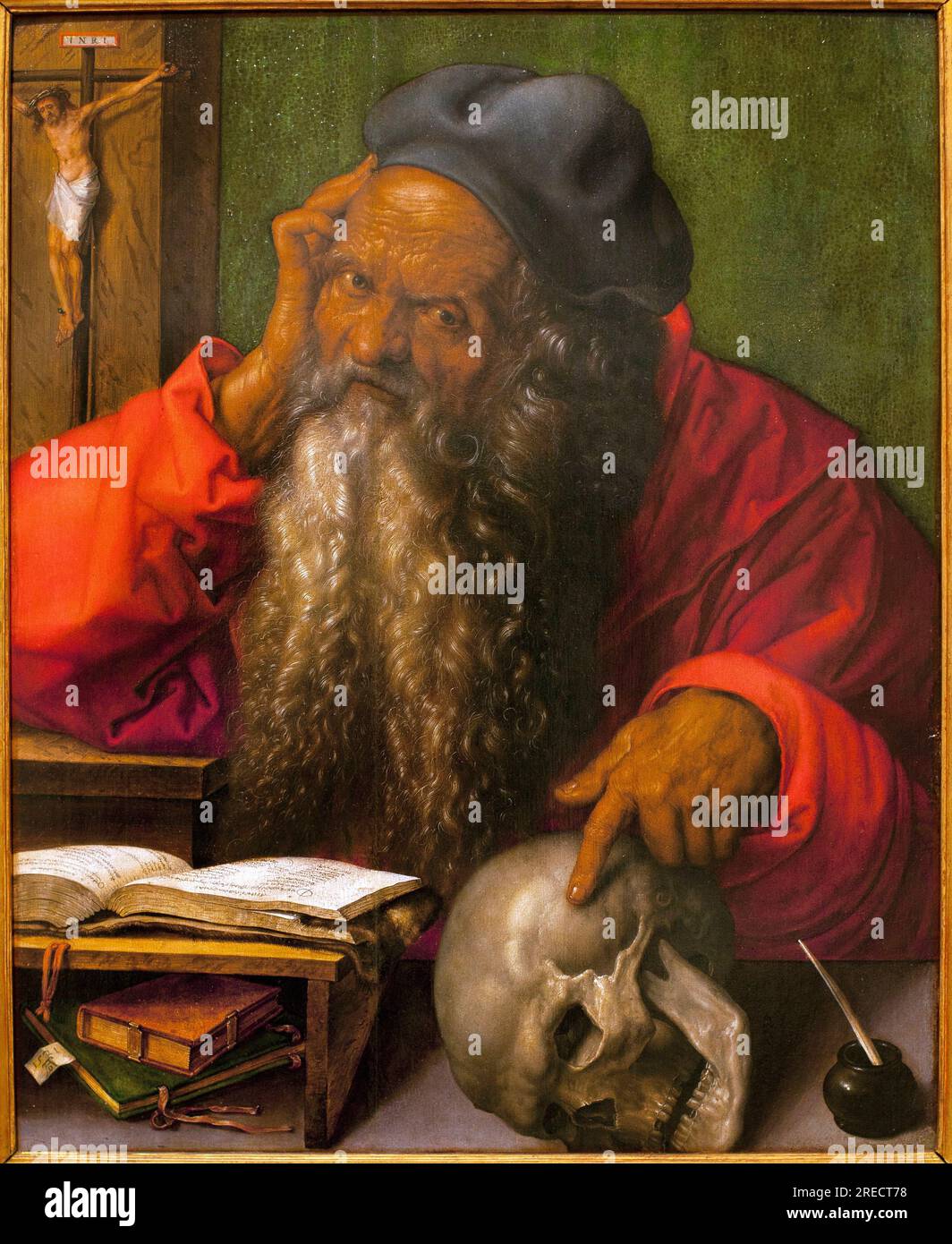 Saint Jerome - Peinture de Albrecht Durer (1471-1528), huile sur bois, 1521 (St Jerome, by Albrecht Durer, oil on panel, 1521) - Musee des Arts antiques de Lisbonne (Portugal) Stock Photo