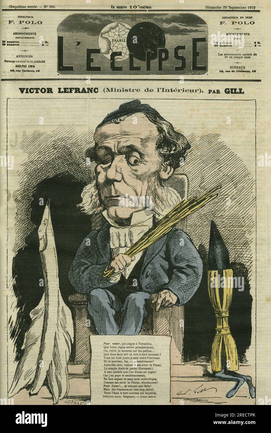 Victor Lefranc (1809-1883), homme politique francais. Couverture in 'L'Eclipse' par Gill, le 29 septembre 1872, Paris. Stock Photo