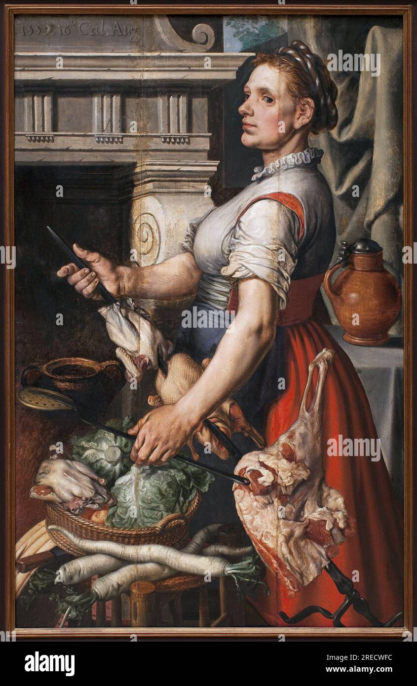 La cuisiniere. Peinture de Pieter Aertsen (1507 ou 1508-1575), huile sur bois, 1559. Art flamand, 16e siecle.  Musee Royaux des Beaux Arts de Belgique, Bruxelles. ¬ Stock Photo