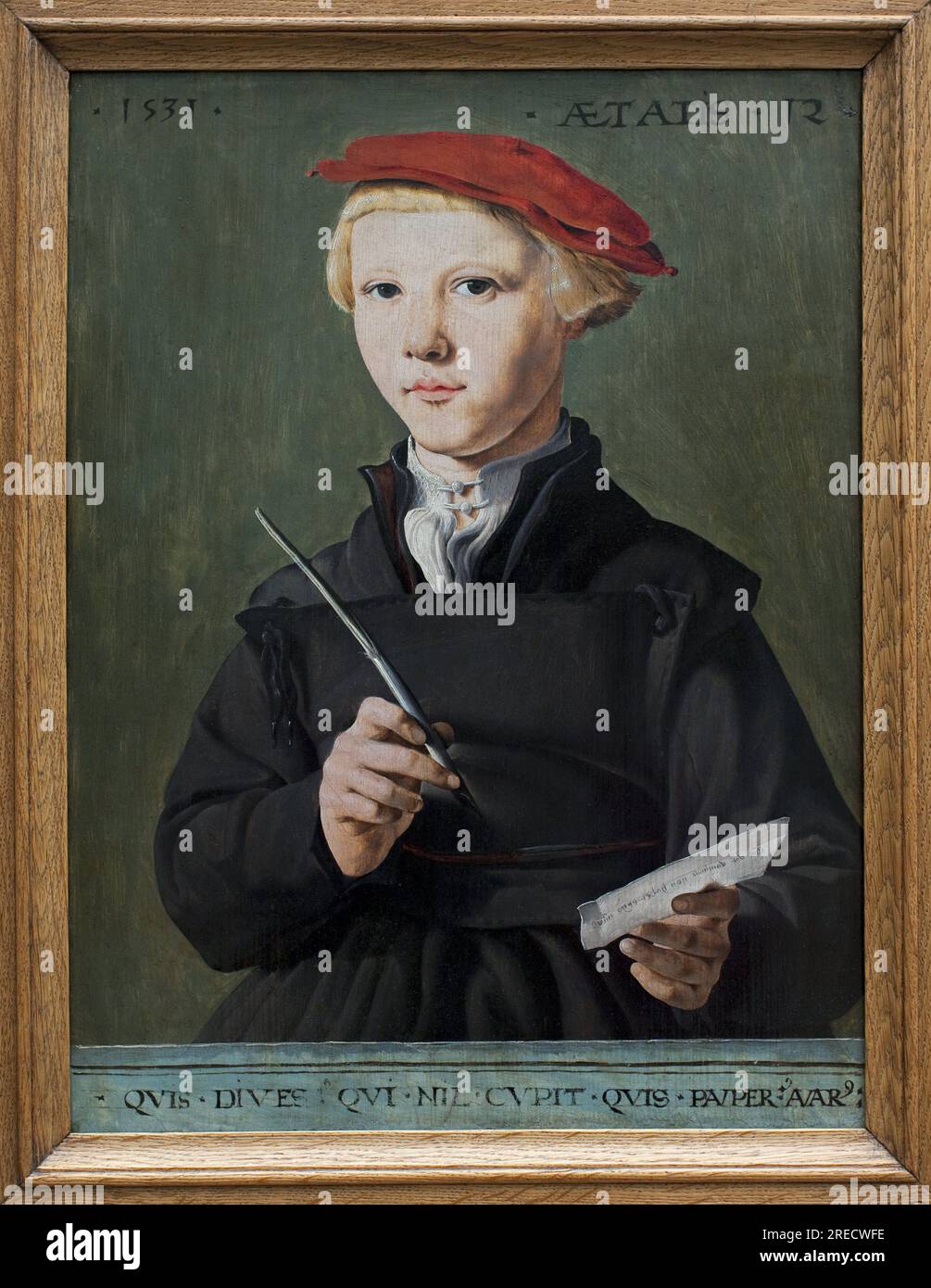 Portrait d'un jeune ecolier. peinture de Jan Van Scorel (1495-1562), huile sur bois, 1531. Art flamand, 16e siecle. Musee des Beaux Arts de Rotterdam (Pays Bas). Stock Photo