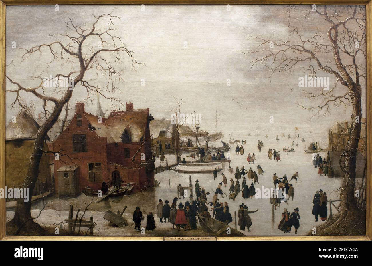 Scene d'hiver - Peinture de Hendrick Avercamp (1585-1634), huile sur bois, vers 1620 (Winter scene, by Hendrick Avercamp, oil on panel, circa 1620) - Musee d'Evora (Portugal) Stock Photo