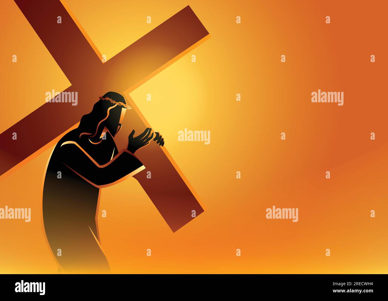 Biblical vector illustration series. Way of the Cross or Stations of the Cross,  Jesus accepts his cross. Stock Vector