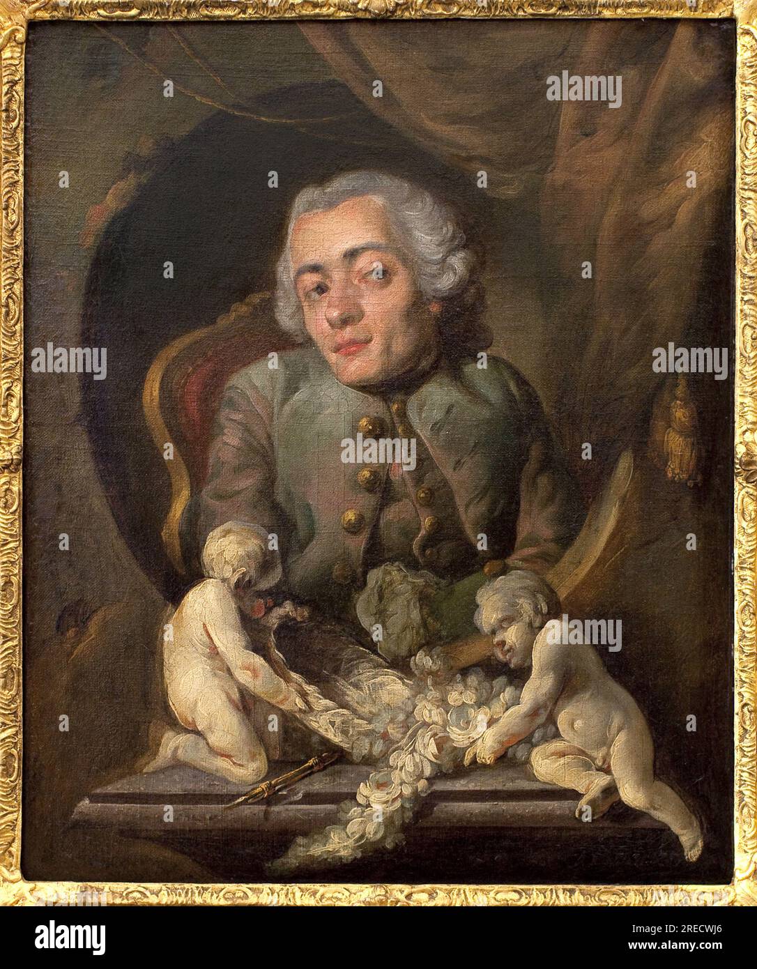 Portrait d'un artiste bossu. Peinture de Gabriel Jacques de Saint Aubin (1724-1780), huile sur toile. Art francais 18e siecle. Musee des Beaux Arts de Rouen. Stock Photo