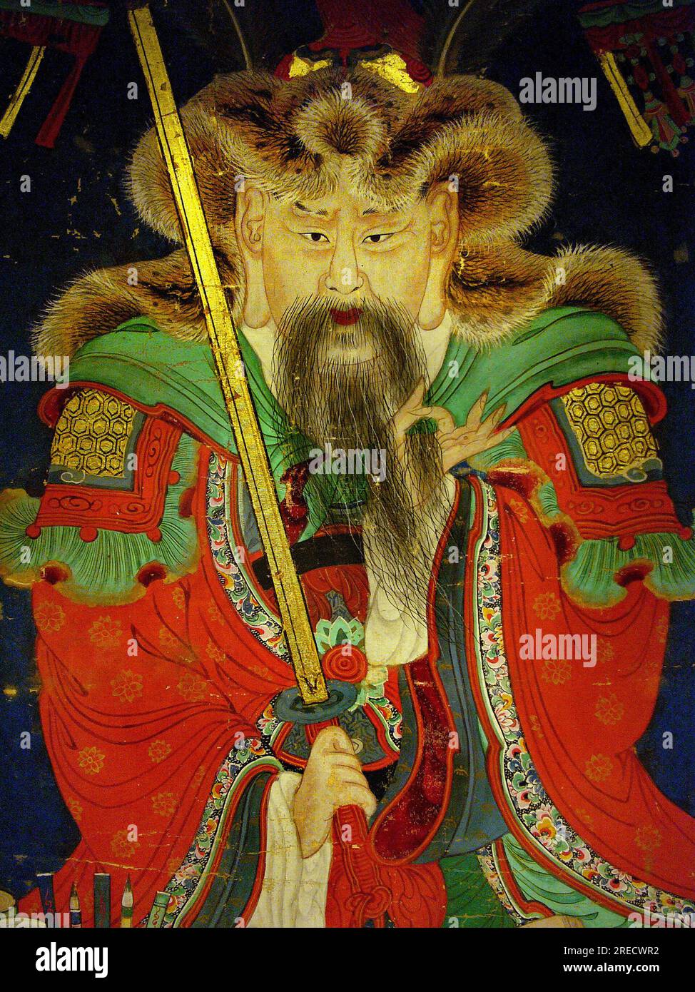 Detail, portrait du Dixieme Roi (Yeonsangun, 1476-1506) - peinture sur soie, XIXe siecle sous la periode Joseon, Taegosa, Coree. Photographie, Musee National de Seoul, Republique de Coree Stock Photo