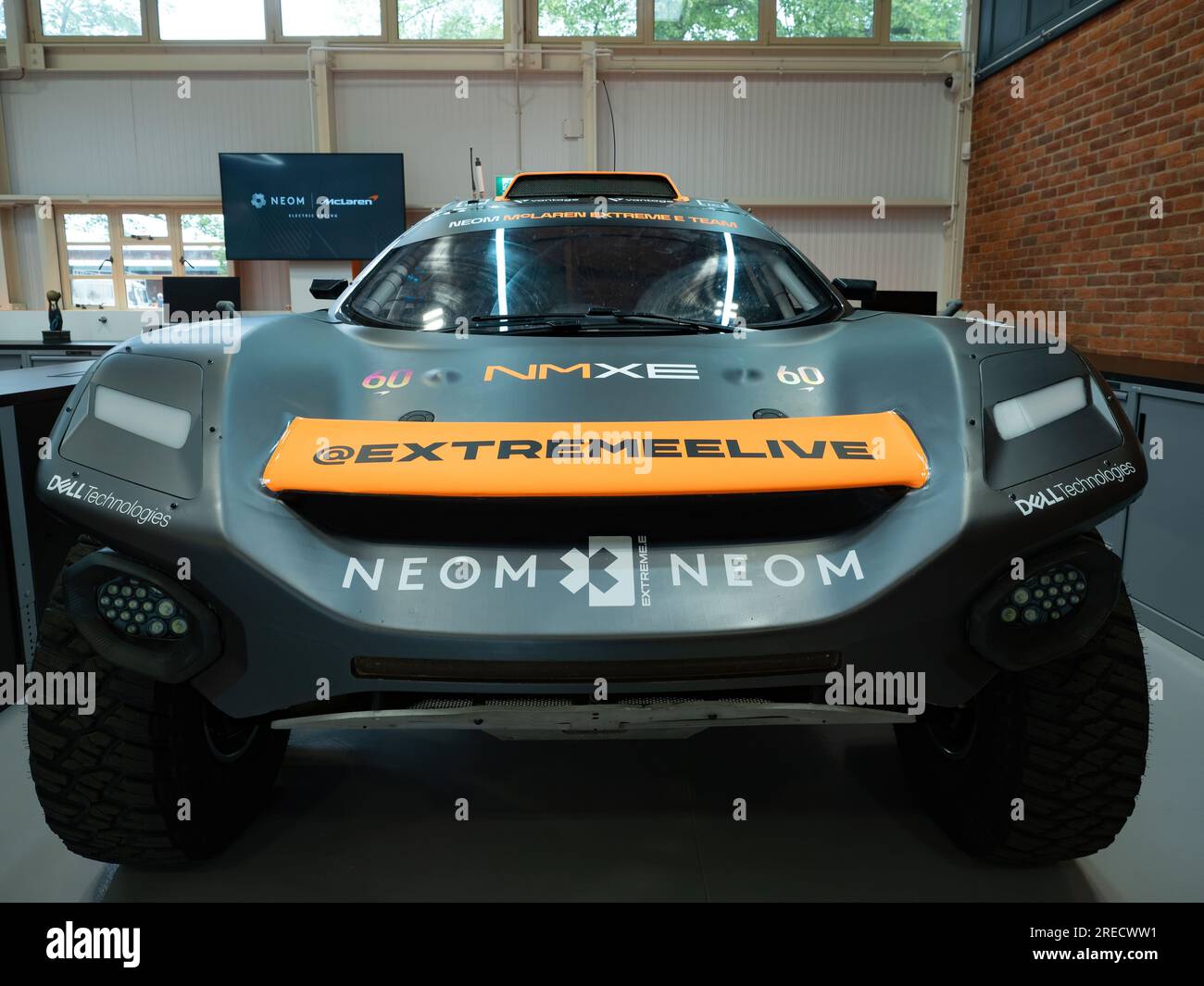 NEOM McLaren Electric rally car at the Bicester Heritage's Flywheel Festival 2023 in Bicester, Oxfordshire, UK Stock Photo