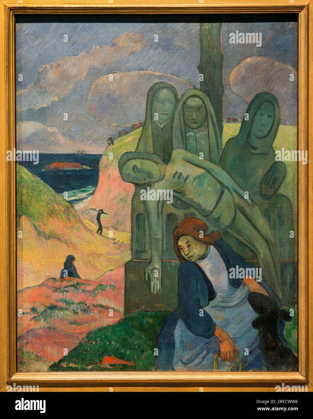 The Green Christ - Paul Gauguin (1848-1903) - 92 cm x 73 cm - Musees royaux des beaux-arts de Belgique -  Postimpressionnisme - Calvaire breton, 1889 by Paul Gauguin (Le christ vert) Stock Photo