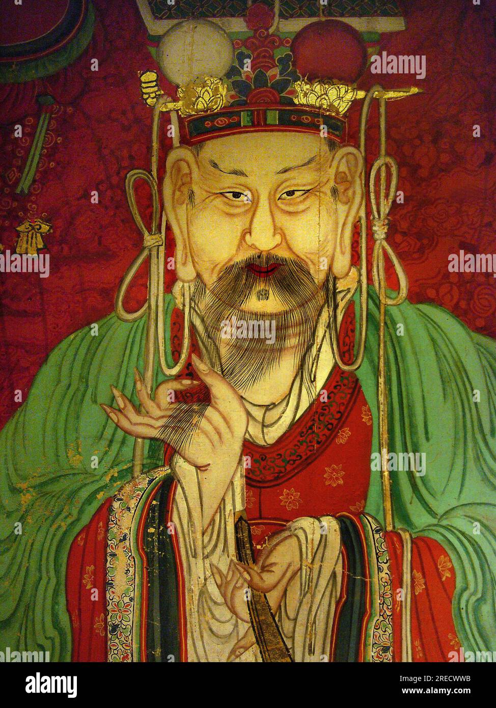 Detail, portrait du Septieme Roi (Sejo, 1417-1458) - peinture sur soie, XIXe siecle sous la periode Joseon, Taegosa, Coree. Photographie, Musee National de Seoul, Republique de Coree Stock Photo