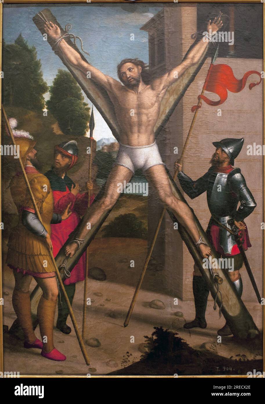 Le martyr de Saint Andre. Peinture de Juan Correa de Vivar (vers 1510-1566), huile sur bois, 1440-1445. Musee de Santa Cruz de Tolede, Espagne. Stock Photo