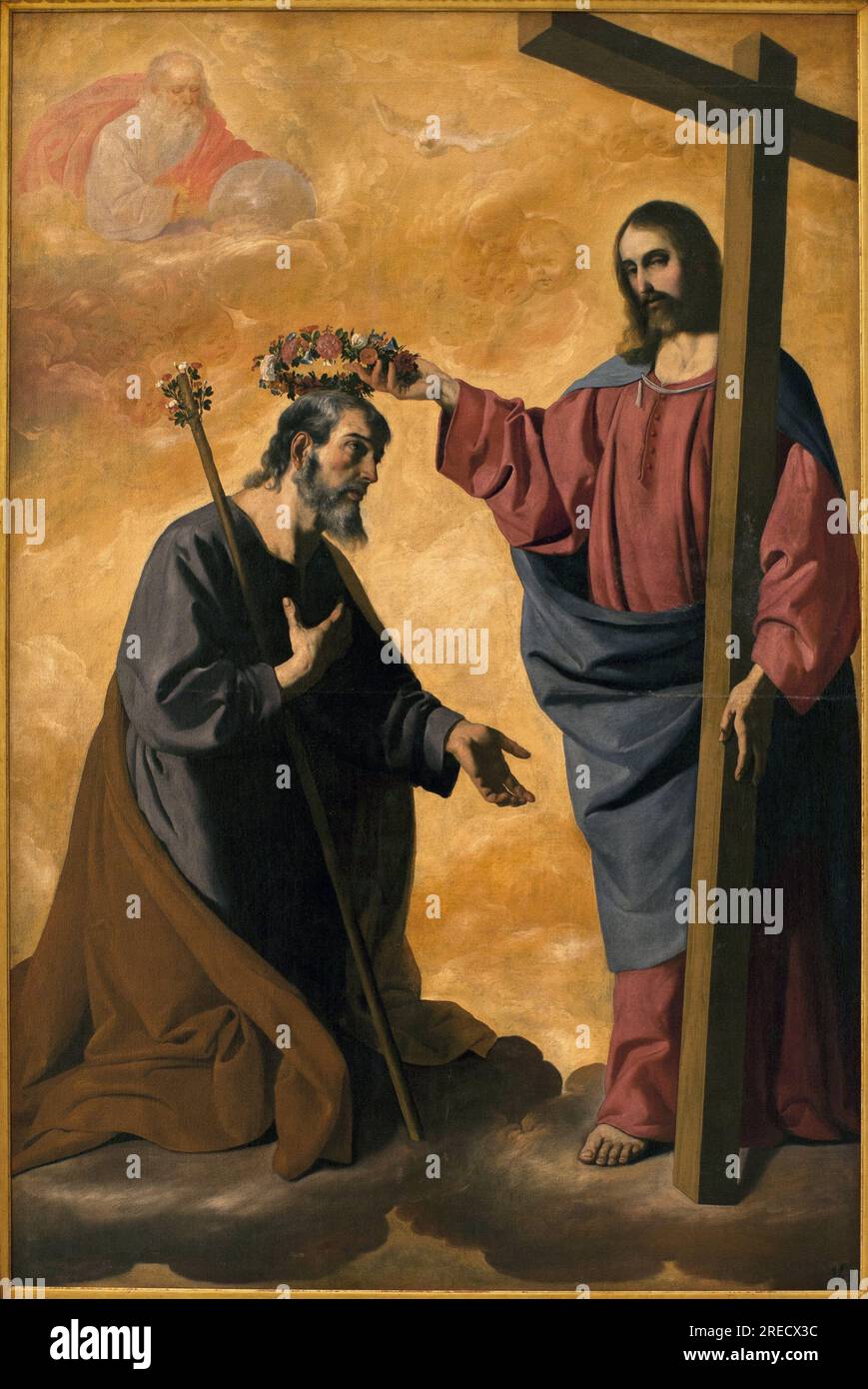 Le Christ couronant Saint Joseph. Peinture de Francisco de Zurbaran (1598-1664), huile sur toile, vers 1640. Musee des Beaux Arts de Sevillle, Espagne. Stock Photo