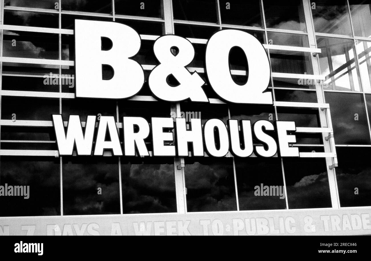 Signage outside a branch of the B&Q diy and home improvements chain at Ashford in Kent, England on May 1, 2005. The business was founded in 1969 by Richard Block and David Quayle. Stock Photo