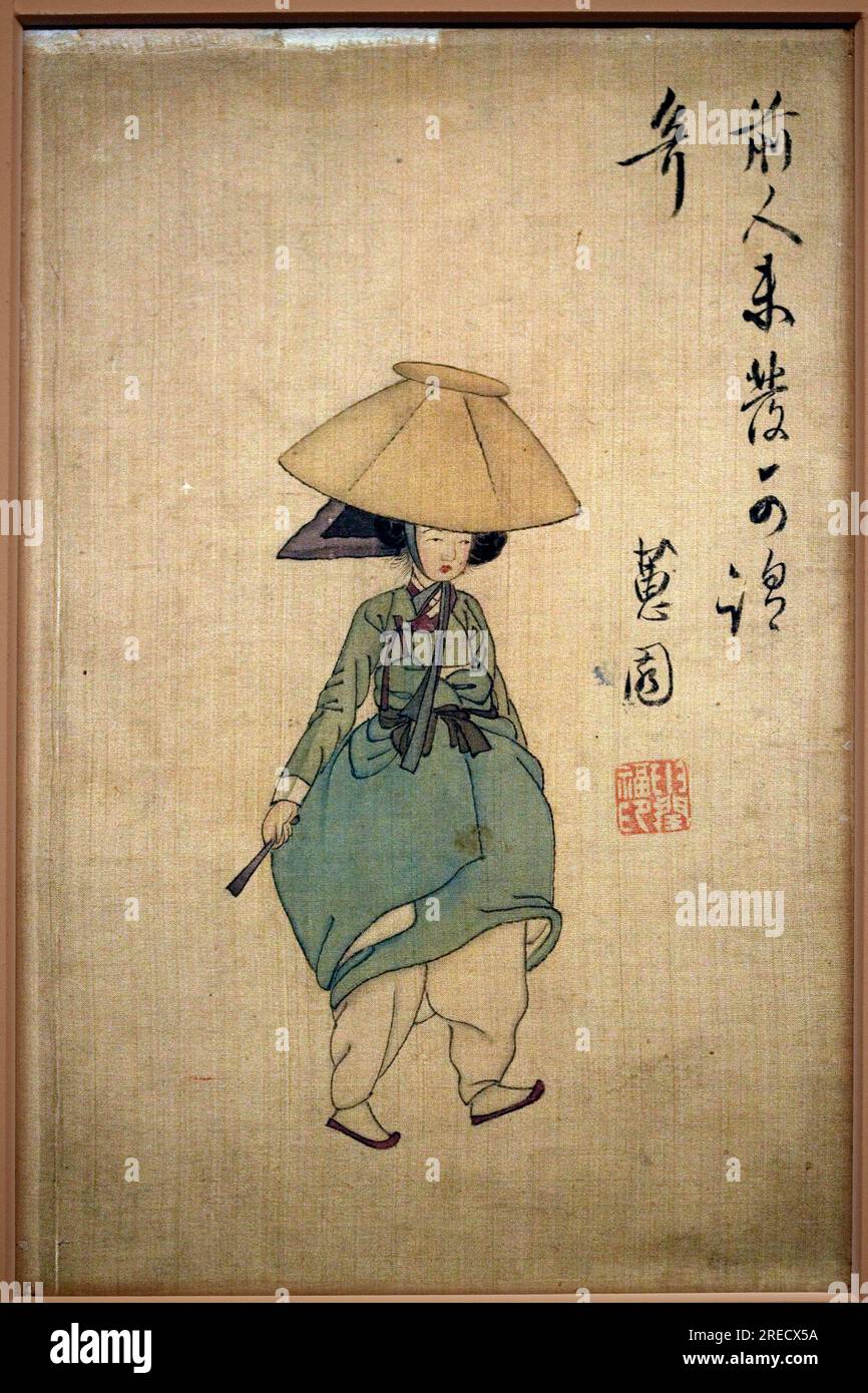 Jeune femme. Peinture de Shin Yunbok (vers 1758-1813), encre sur papier, 18e siecle, art coreen, periode Choson (Joseon). Musee National de Coree, Seoul (Coree du Sud). Stock Photo