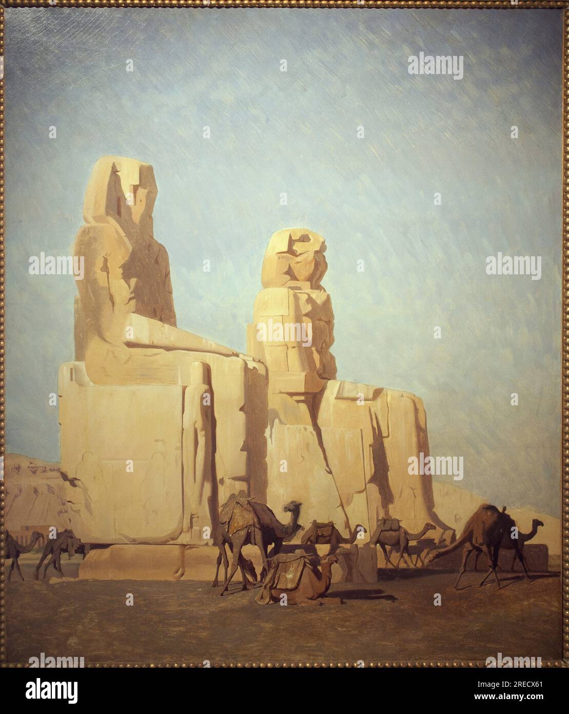 Les colosses de Thebes, Memnon et Sesostris. Etude. Peinture de Jean Leon Gerome (1824-1904), huile sur toile, 1856. Art francais, 19e siecle, orientalisme. Musee de Vesoul. Stock Photo