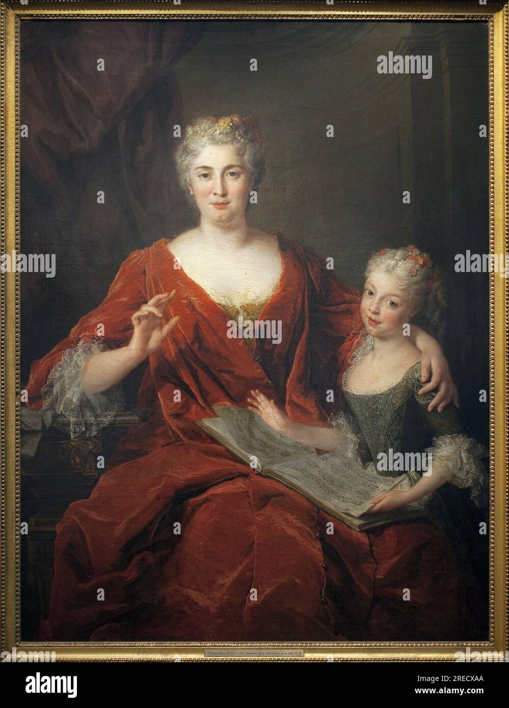 Madame de la Sablonniere et sa fille. Peinture de Alexis Simon Belle (1674-1734), huile sur toile, 1724, art francais 18e siecle. Musee des Beaux Arts de Pau. Stock Photo