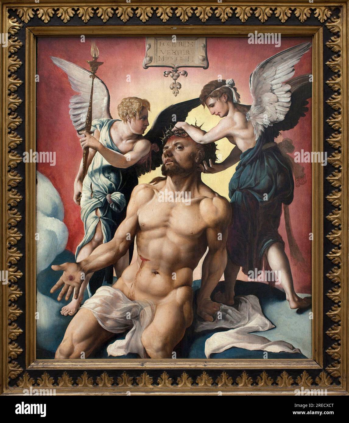 L'homme de douleurs. Peinture de Maarten van Heemskerck (Maerten Heemskerk van Veen) (Marten, Martin) (1498-1574), huile sur bois 1532. Dim. : 84,2 x 72,5 cm. Musee des beaux arts de Gand (Belgique). Stock Photo